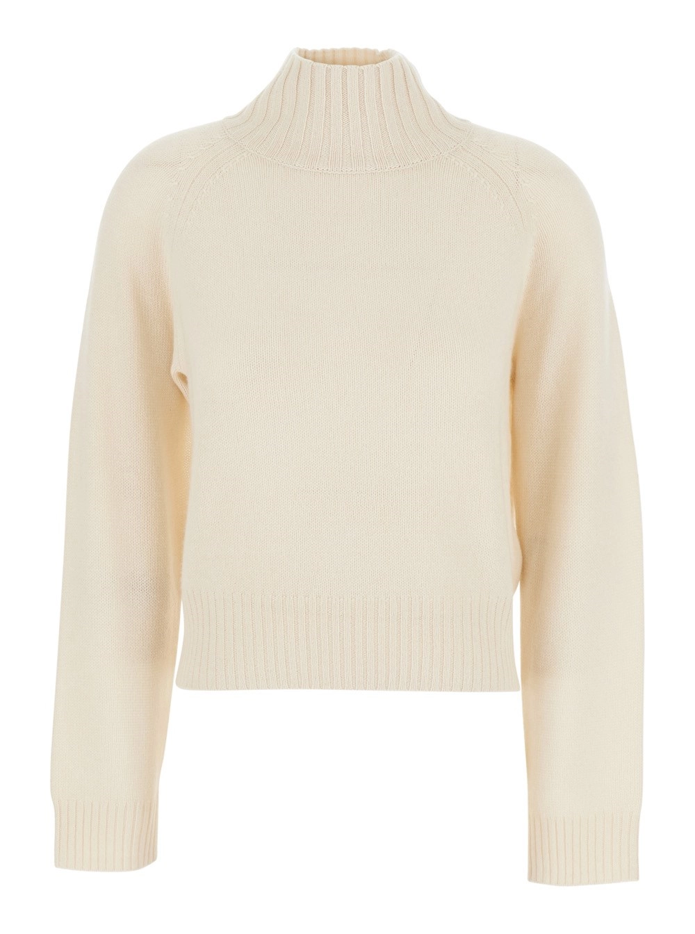 Allude Maglione con Collo Alto e Design a Coste in Cashmere Bianco Donna