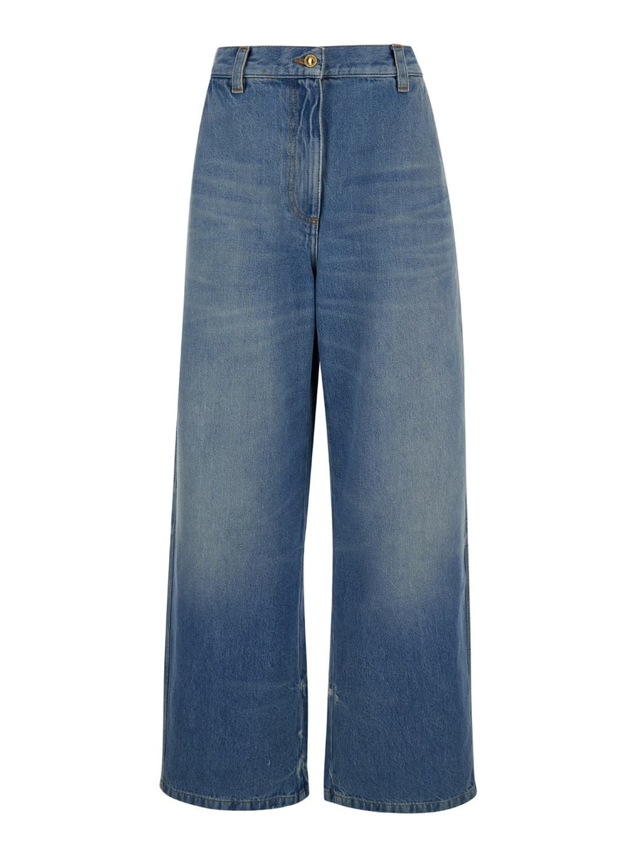 Palm Angels Jeans a Vita Alta Ampi con Logo in Denim Azzurro Donna