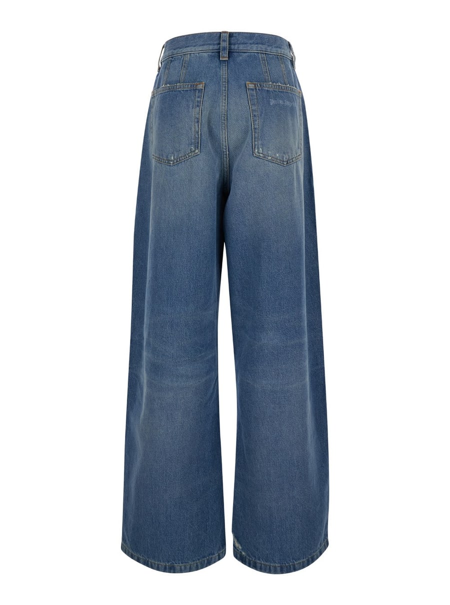 Palm Angels Jeans a Vita Alta Ampi con Logo in Denim Azzurro Donna, view 2