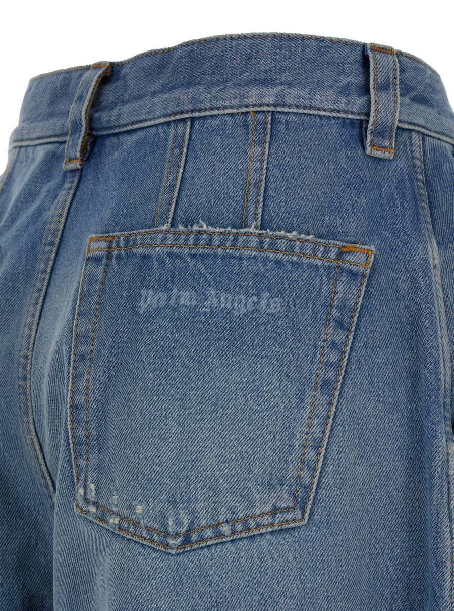 Palm Angels Jeans a Vita Alta Ampi con Logo in Denim Azzurro Donna, view 3