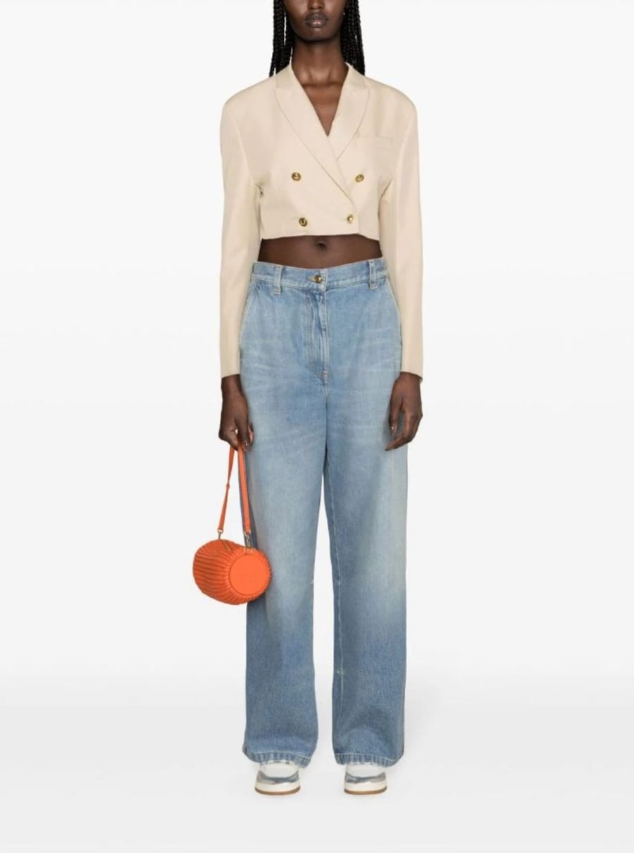 Palm Angels Jeans a Vita Alta Ampi con Logo in Denim Azzurro Donna, view 4