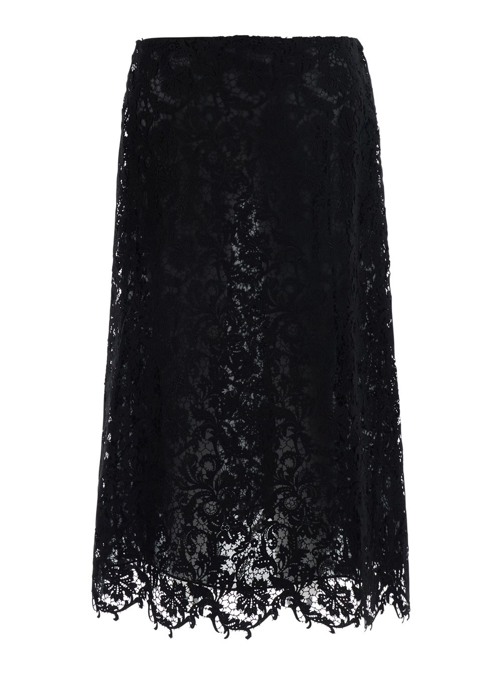 Fendi Gonna Midi con Ricamo in Pizzo All-Over in Misto Cotone Nera Donna