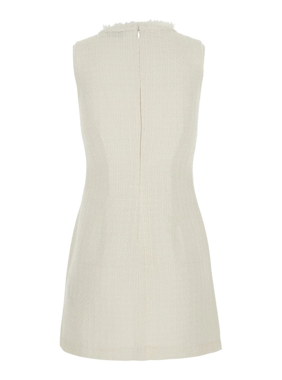 self-portrait Abito Mini Smanicato con Scollo a V e Bottoni Gioiello in Tessuto Tecnico Bianco Donna, view 2