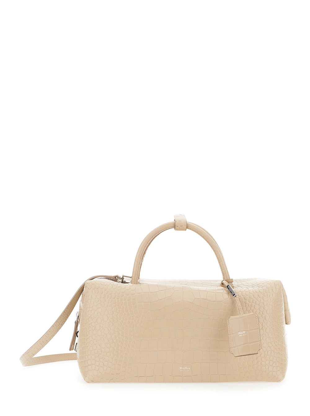 Max Mara Borsa a Mano 'Holdall Grande' con Tracolla Regolabile e Removibile in Pelle Bianca Donna