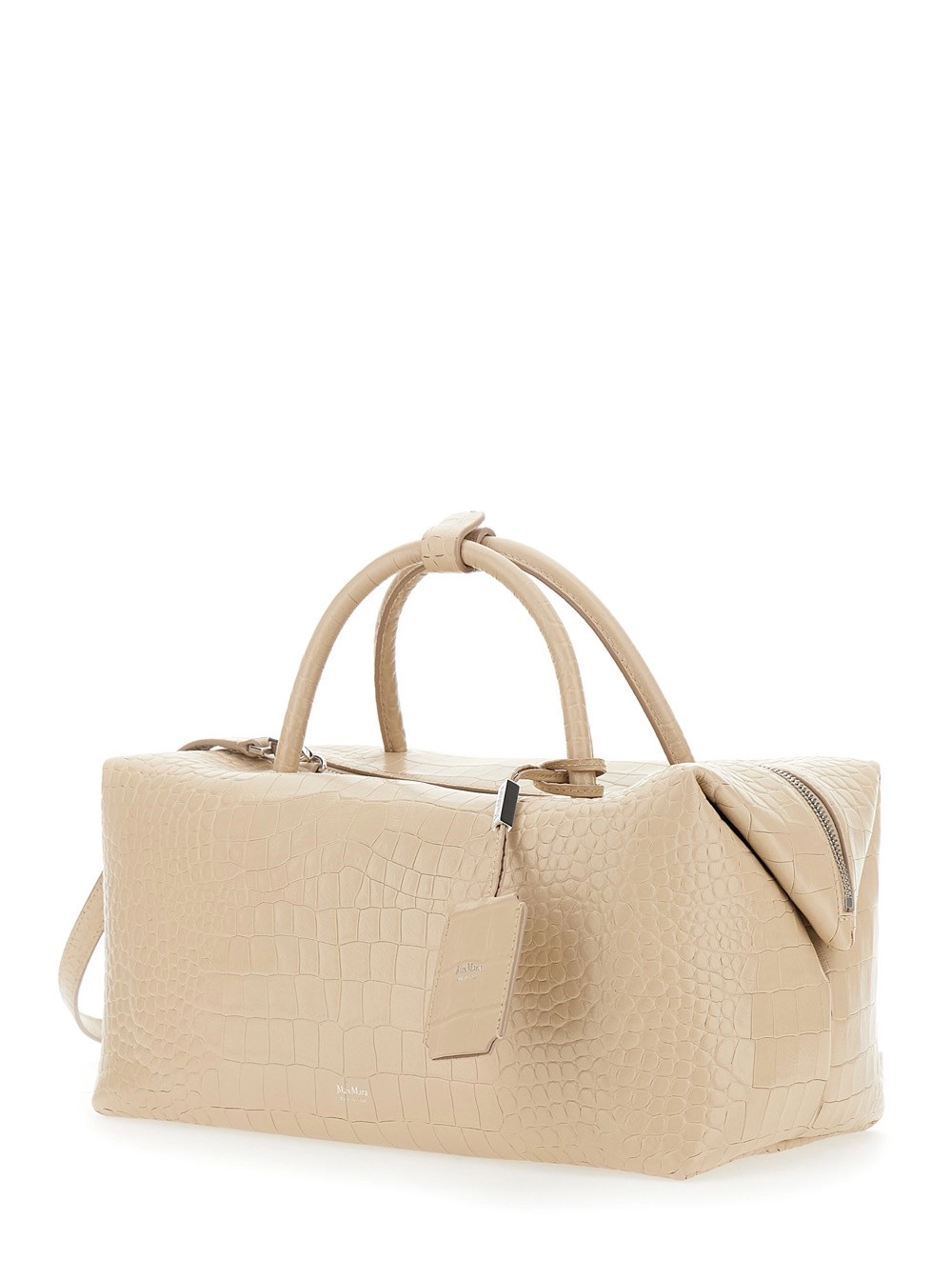 Max Mara Borsa a Mano 'Holdall Grande' con Tracolla Regolabile e Removibile in Pelle Bianca Donna, view 2