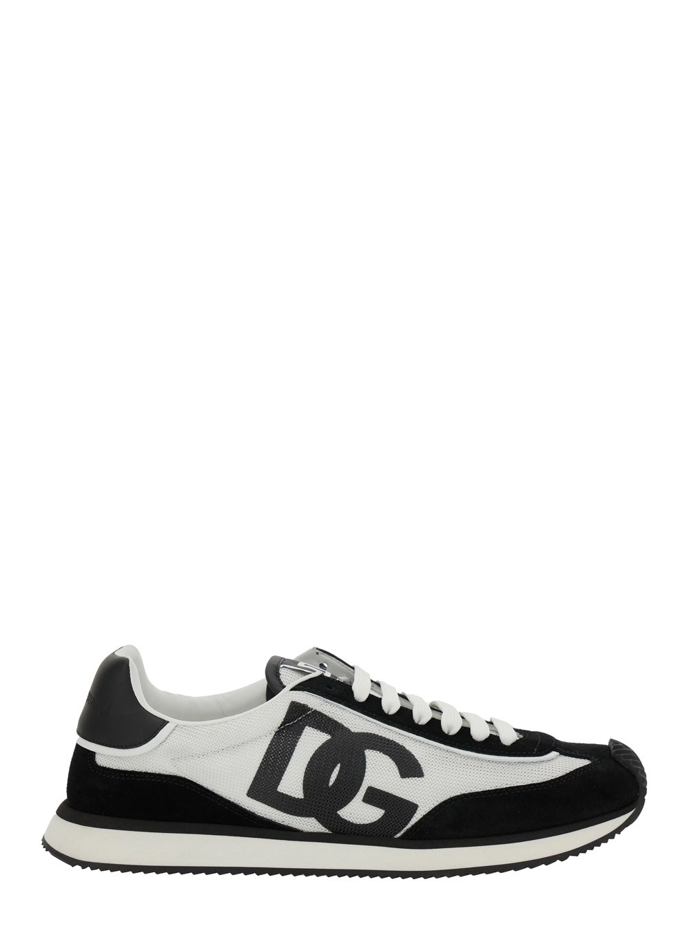 Dolce & Gabbana Sneaker' Aria' con Patch Logo sulla Linguetta e sul Lato in Pelle Bianca e Nera Uomo