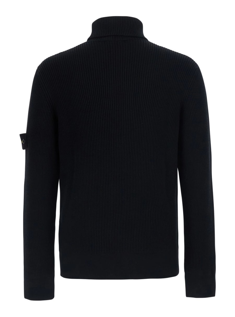 Stone Island Maglione con collo alto e patch logo sulla mancia in lana Nero Uomo, view 2