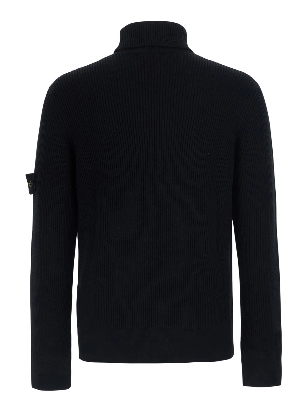 Stone Island Maglione con collo alto e patch logo sulla mancia in lana Nero Uomo, view 2