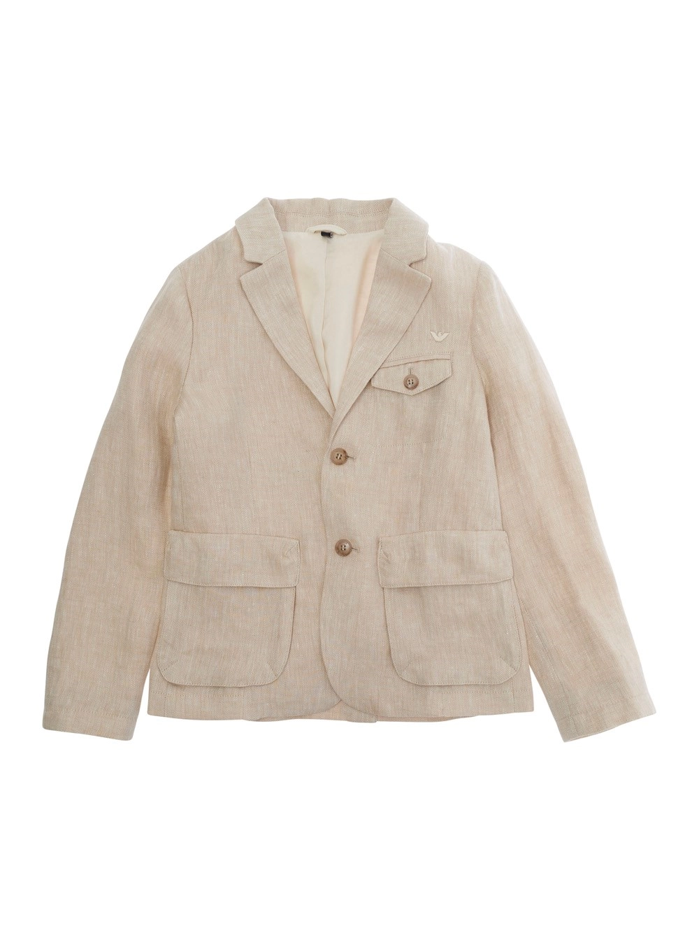 Emporio armani kids Giacca Monopetto con Ricamo Logo sul Fronte in Lino Beige Bambino
