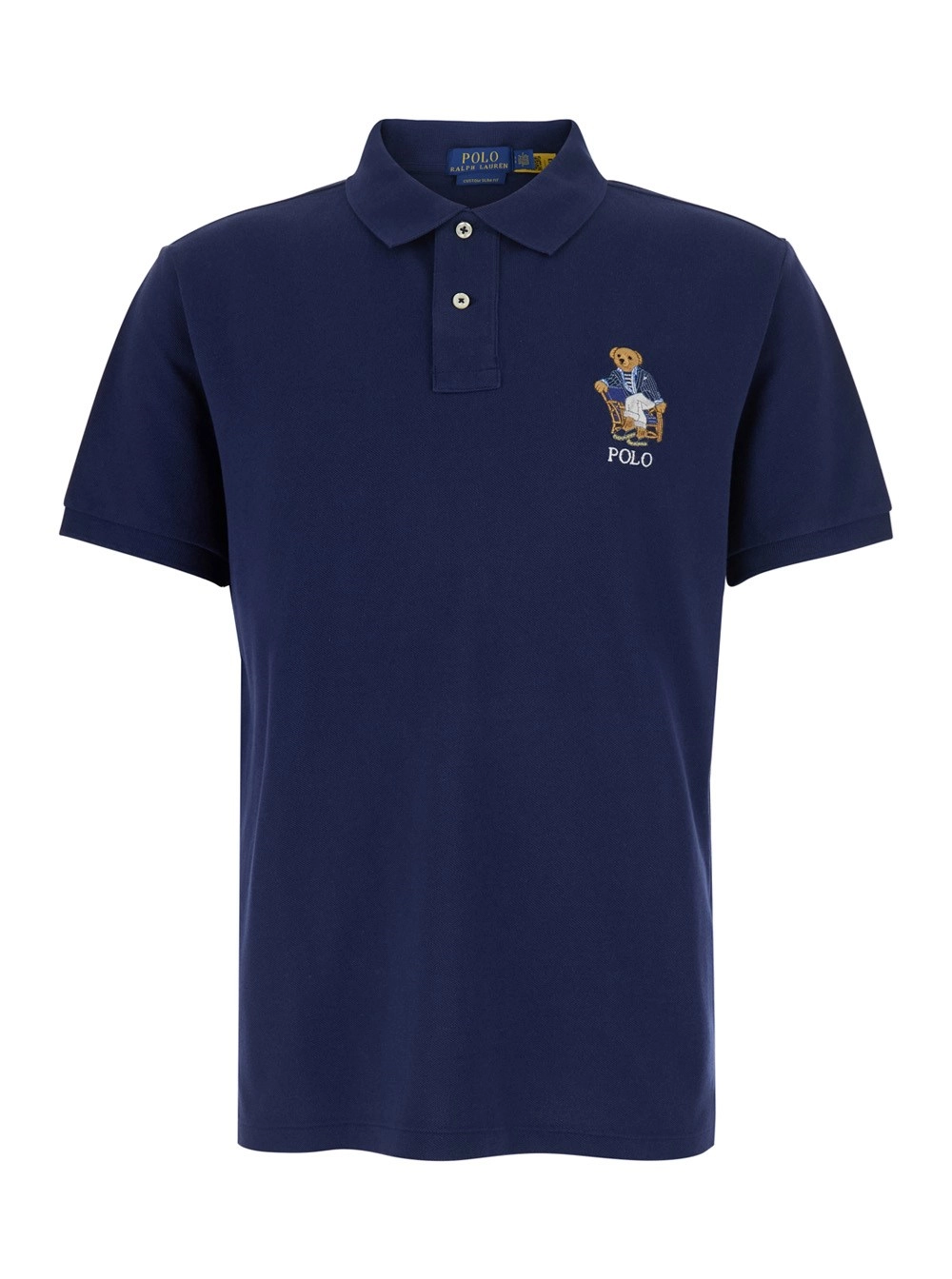 Polo Ralph Lauren Polo con Patch Logo sul Fronte e Colletto Classico in Cotone Blu Uomo