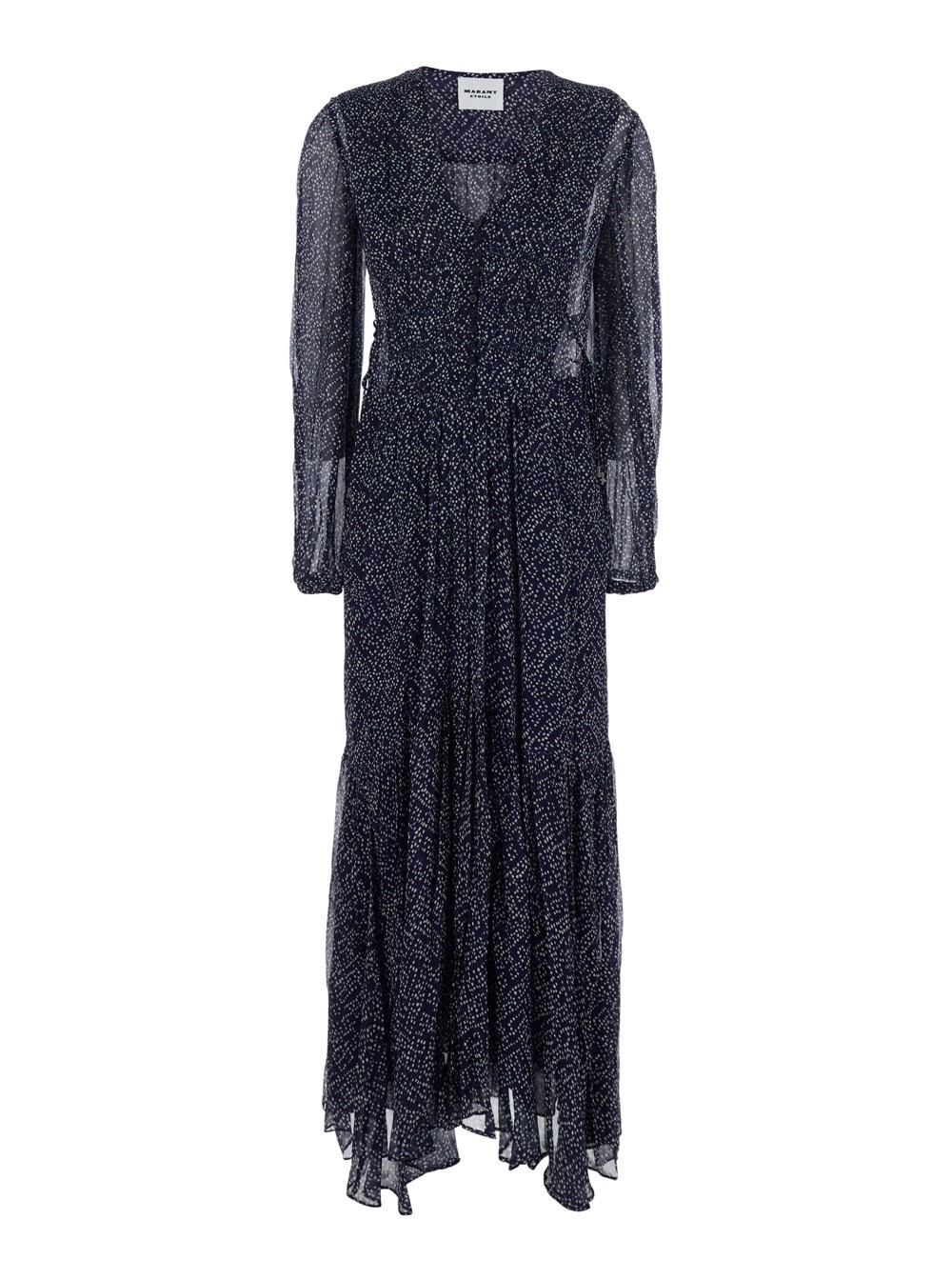 Marant etoile Abito Midi 'Briane' con Scollo a V e Motivo a Pois All-Over in Viscosa Blu Donna