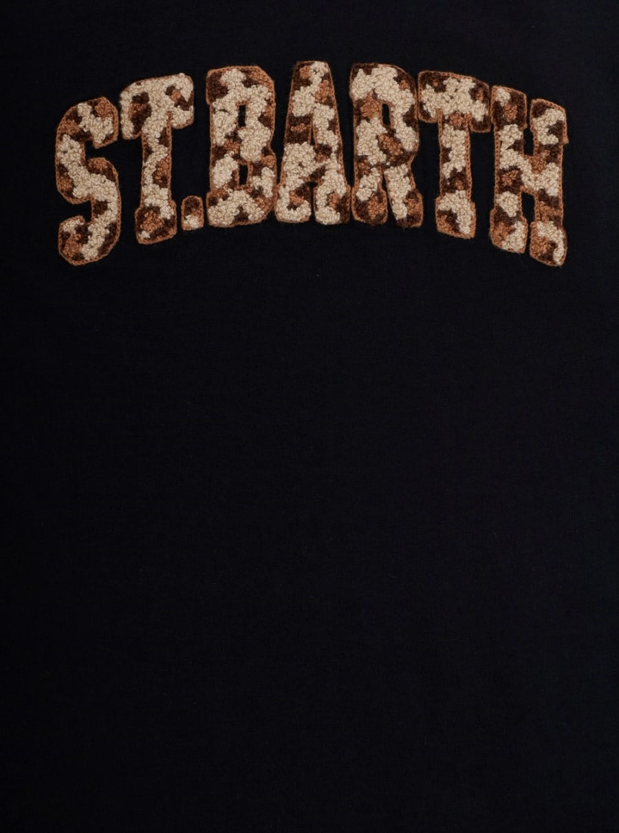 Mc2 saint barth kids T-shirt 'Elly' con ricamo lettering con motivo animalier in cotone marrone bambina, view 3