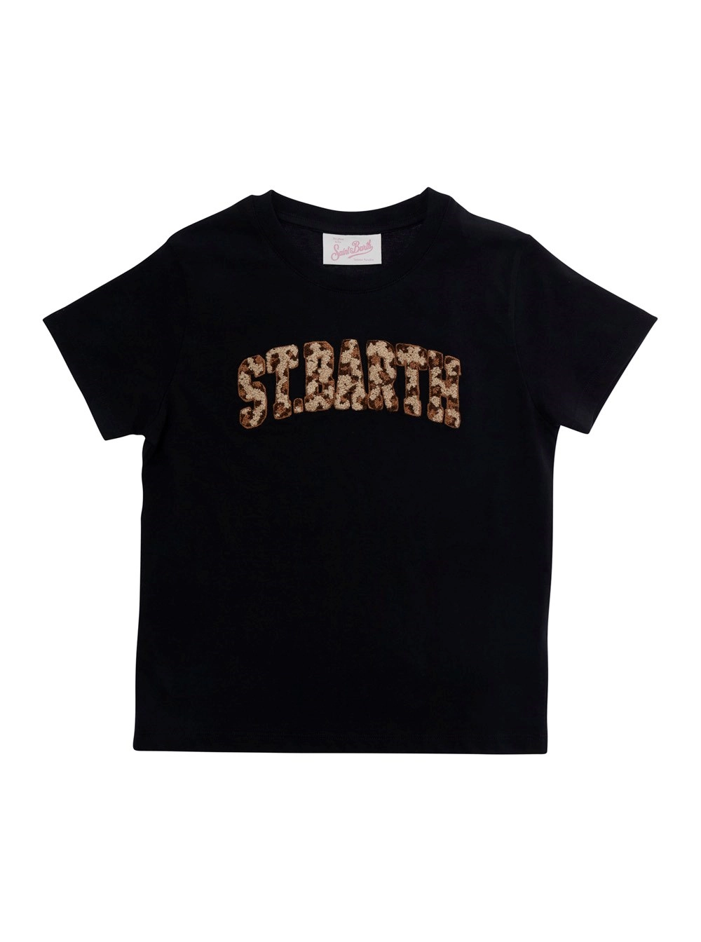 Mc2 saint barth kids T-shirt 'Elly' con ricamo lettering con motivo animalier in cotone marrone bambina