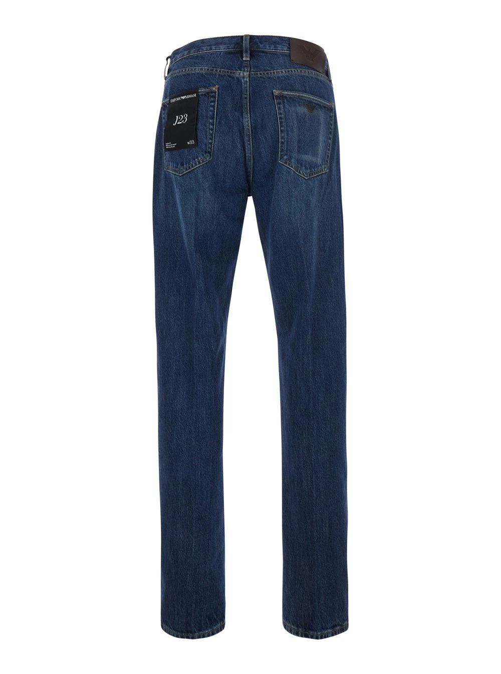 Emporio Armani Jeans con ricamo logo sul fronte e patch logo sul retro in denim blu uomo, view 2