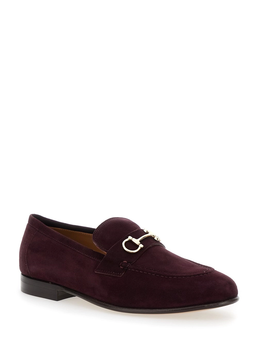 Ferragamo Mocassini con Placca Gancini sul Fronte e Tacco Basso in Pelle Scamosciata Bordeaux Donna, view 2