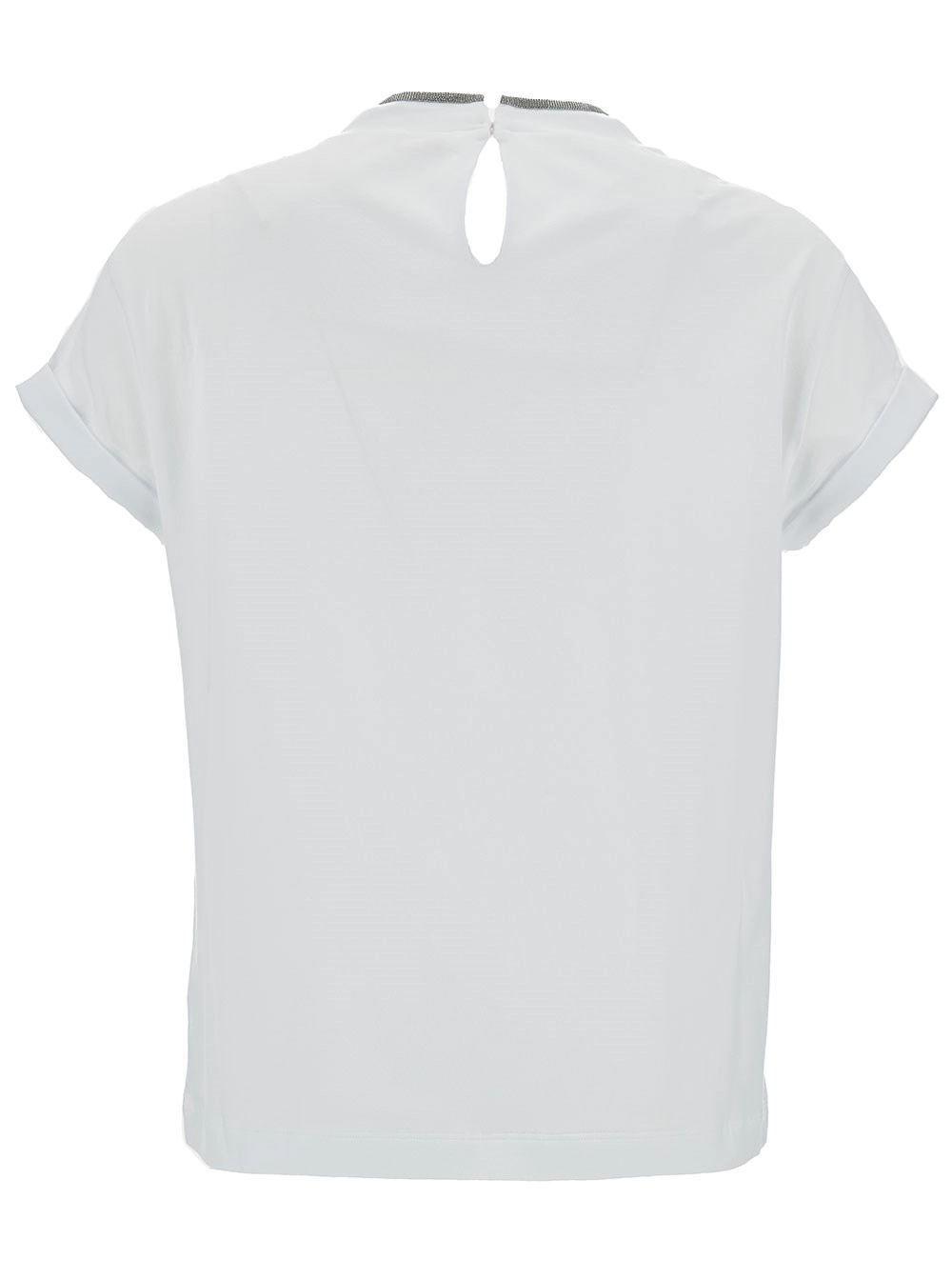Brunello Cucinelli T-Shirt con Dettaglio Monile in Cotone Bianco Donna, view 2