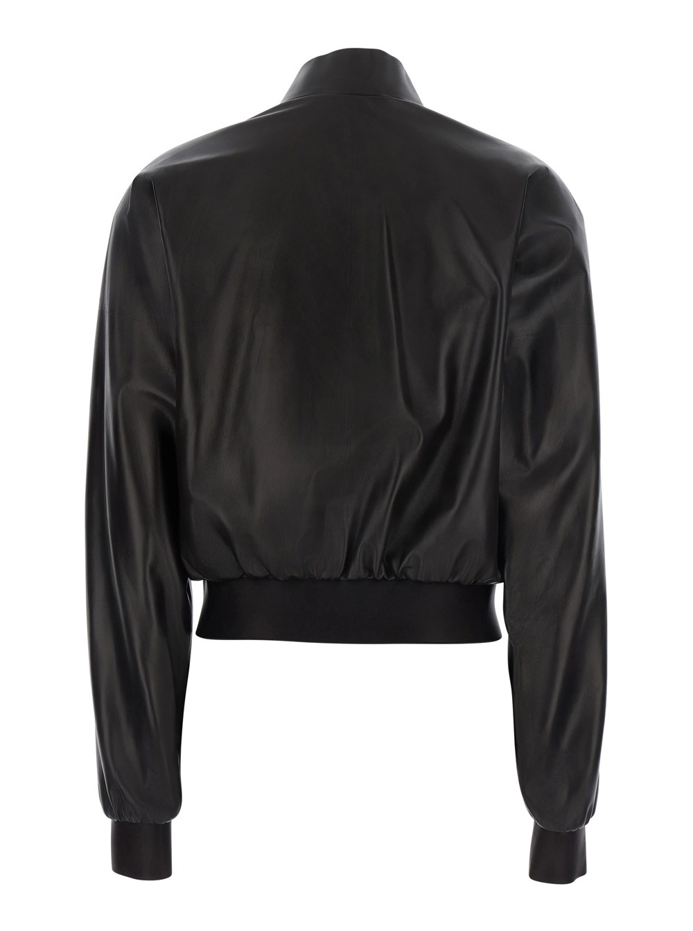 Gucci Giubbotto Bomber Crop con Collo Alto e Rifiniture Effetto Raso in Pelle Nero Donna, view 2