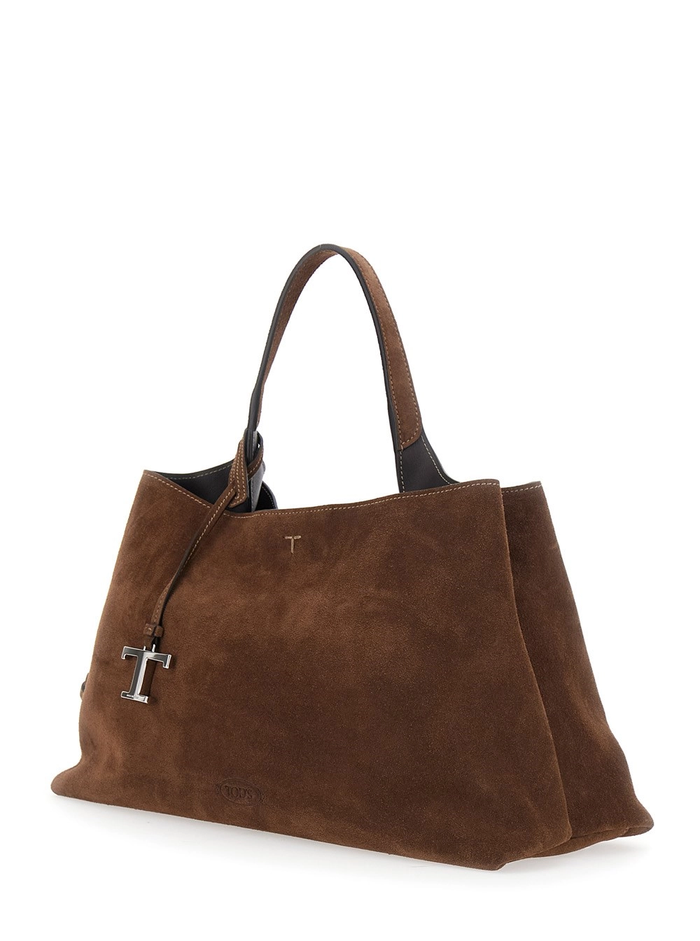 Tod's Borsa a Mano con Tracolla Regolabile e Removibile e Placca T sul Fronte in Pelle Scamosciata Marrone Donna, view 2