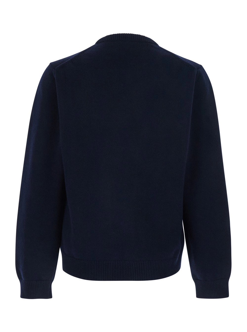 Gucci Maglione Girocollo con Ricamo Logo sul Fronte in Lana Blu Uomo, view 2