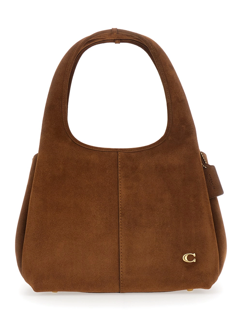 Coach Borsa a spalla 'Lana Large' con Placca Logo Metallica e Cuciture a Contrasto in Suede Marrone Donna