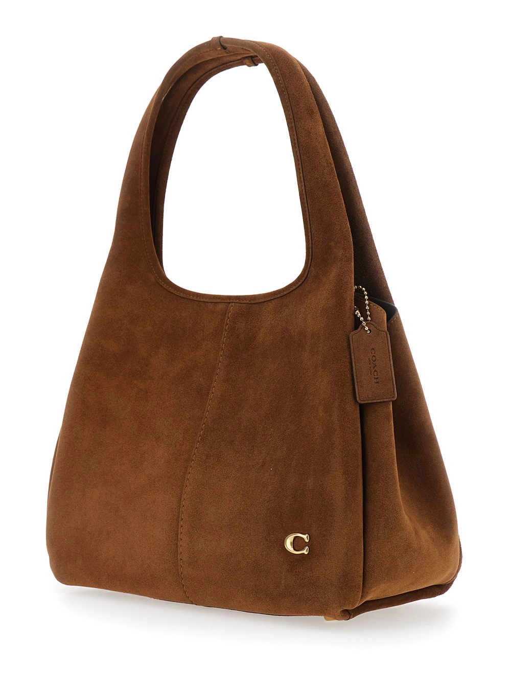 Coach Borsa a spalla 'Lana Large' con Placca Logo Metallica e Cuciture a Contrasto in Suede Marrone Donna, view 2
