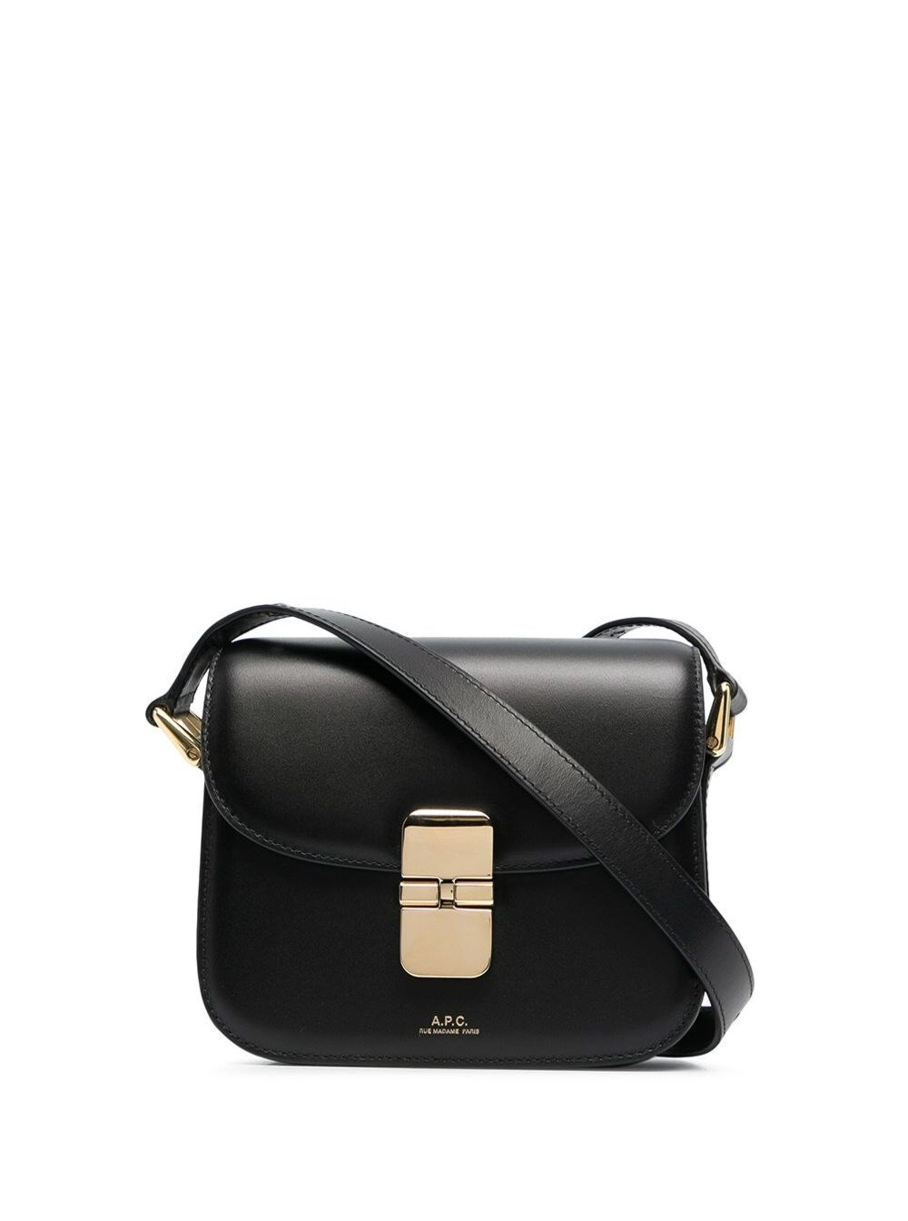 A.P.C. Borsa a Tracolla 'Grace' Mini con Tracolla Regolabile e Logo Lettering Impresso sul Fronte in Pelle Nera Donna