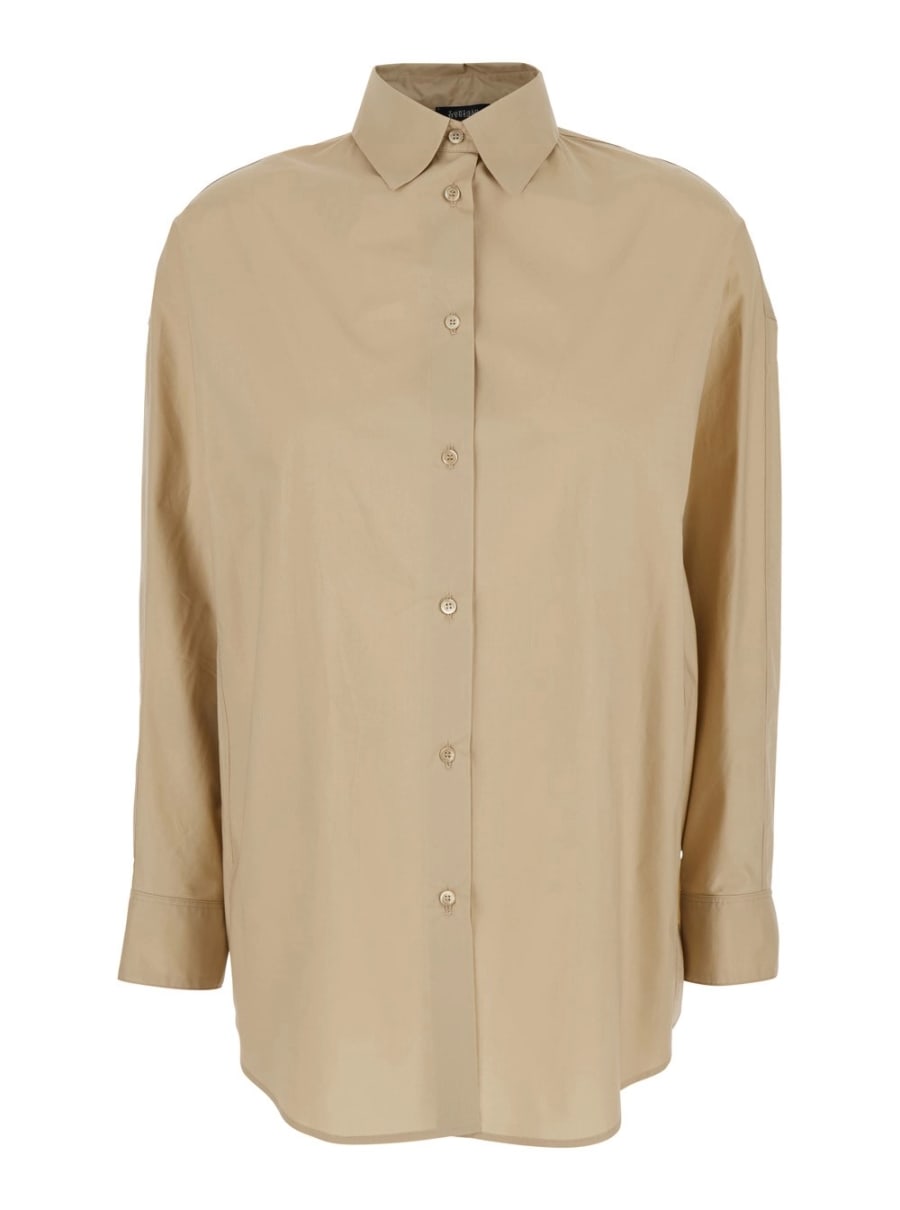 Leplain Camicia con Collo Classico e Maniche Lunghe in Cotone Beige Uomo
