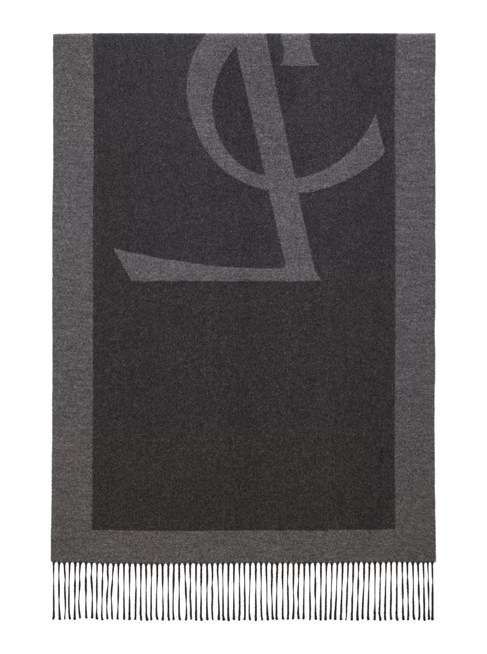 Saint Laurent Sciarpa con Maxi Logo Lettering e Orlo Sfrangiato in Seta Grigia Donna