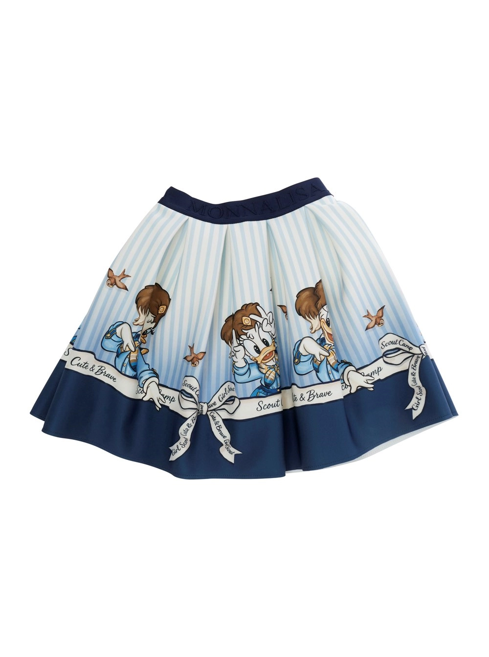 Monnalisa kids Gonna plissettata con stampa all-over in cotone blu bambina