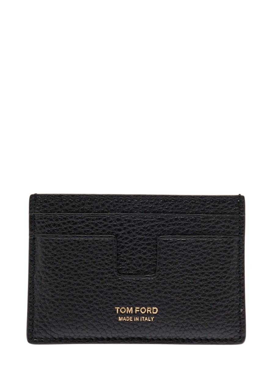 Tom Ford Portacarte con Logo Lettering Impresso sul Fronte in Pelle Martellata Nero Uomo