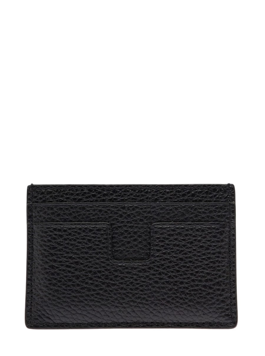 Tom Ford Portacarte con Logo Lettering Impresso sul Fronte in Pelle Martellata Nero Uomo, view 2