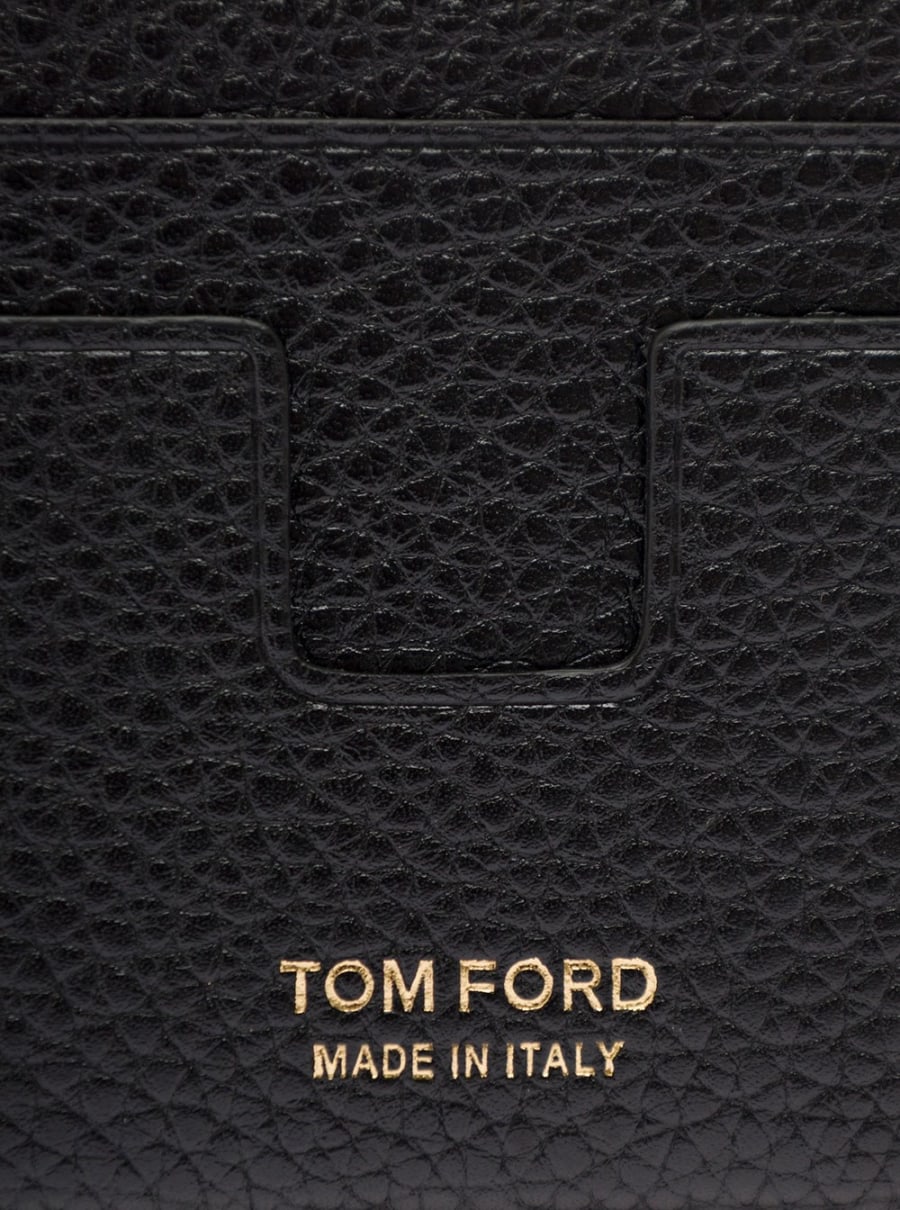 Tom Ford Portacarte con Logo Lettering Impresso sul Fronte in Pelle Martellata Nero Uomo, view 3