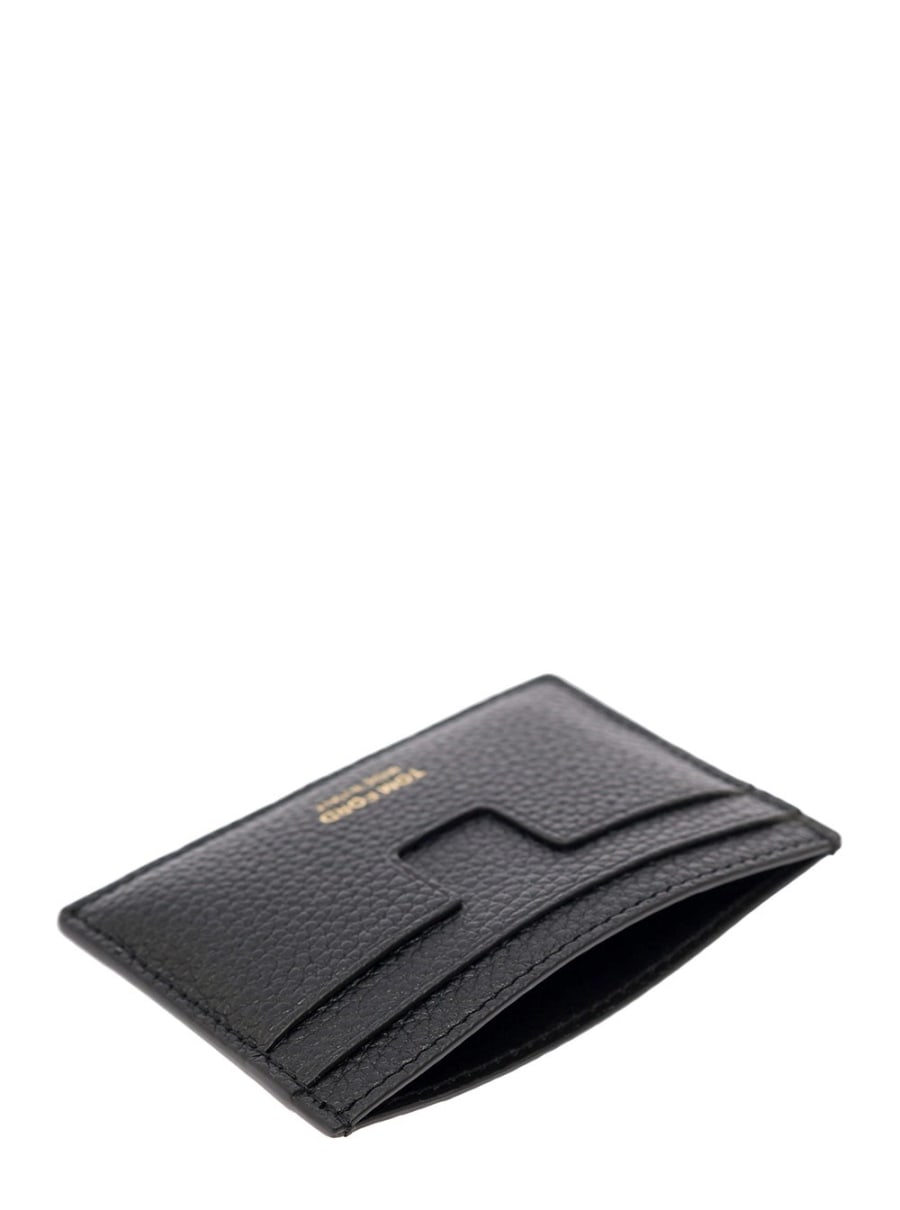Tom Ford Portacarte con Logo Lettering Impresso sul Fronte in Pelle Martellata Nero Uomo, view 4