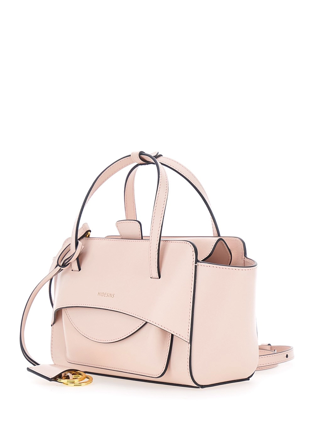 Hidesins Borsa a mano Small con logo lettering sul fronte in pelle rosa donna, view 2