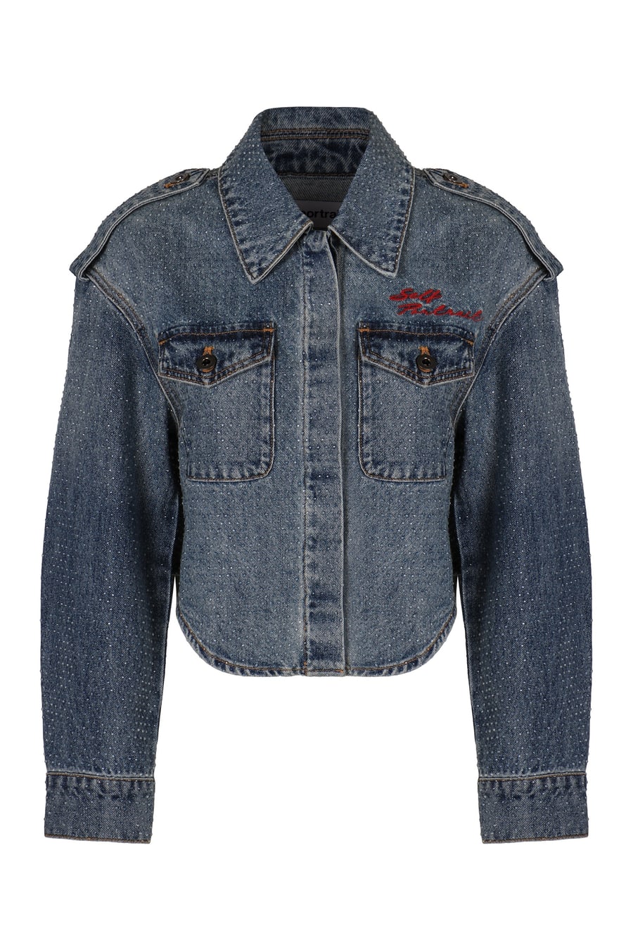 self-portrait Giacca in denim con strass