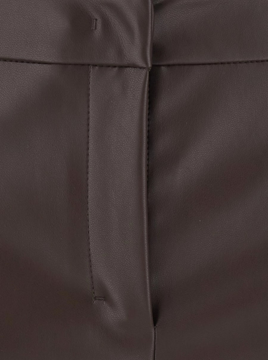 'S Max Mara Pantalone 'Sublime' con Gamba Svasata e Chiusura Nascosta sul Fronte in Ecopelle Marrone Donna, view 3