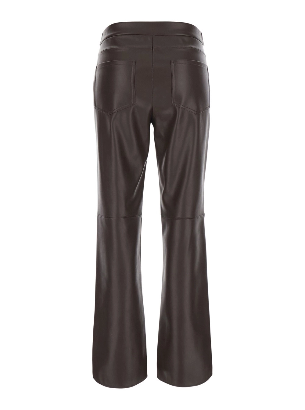 'S Max Mara Pantalone 'Sublime' con Gamba Svasata e Chiusura Nascosta sul Fronte in Ecopelle Marrone Donna, view 2