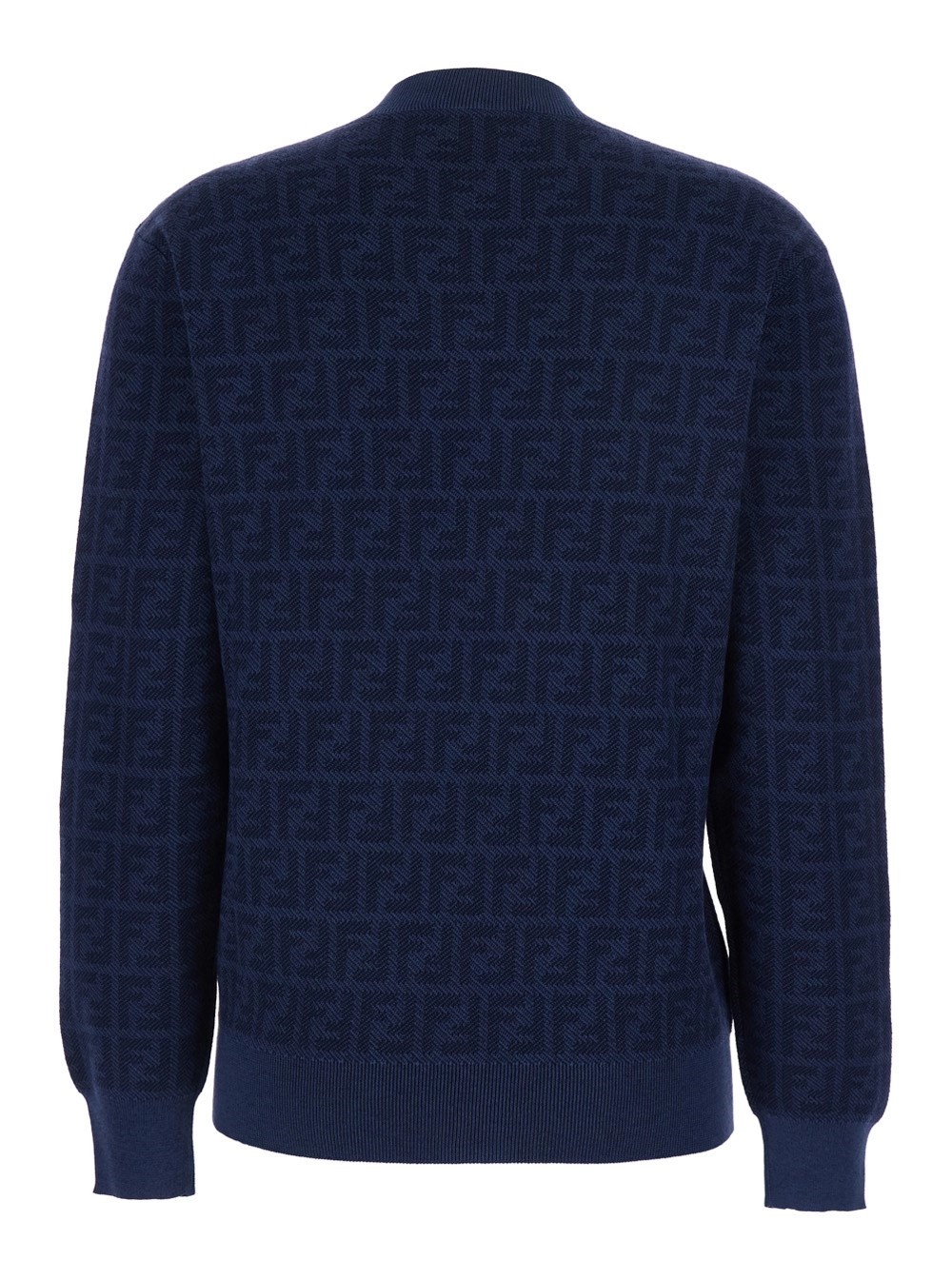 Fendi Maglione Girocollo con Motivo FF All-Over in Lana e Seta Blu Donna, view 2