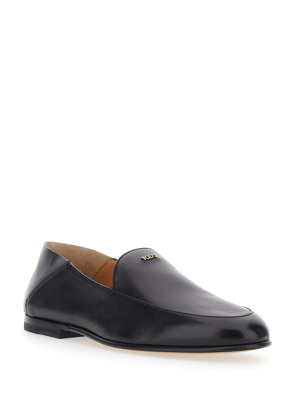 Tod's Mocassini con placca logo lettering sul fronte in pelle liscia neri donna, view 2