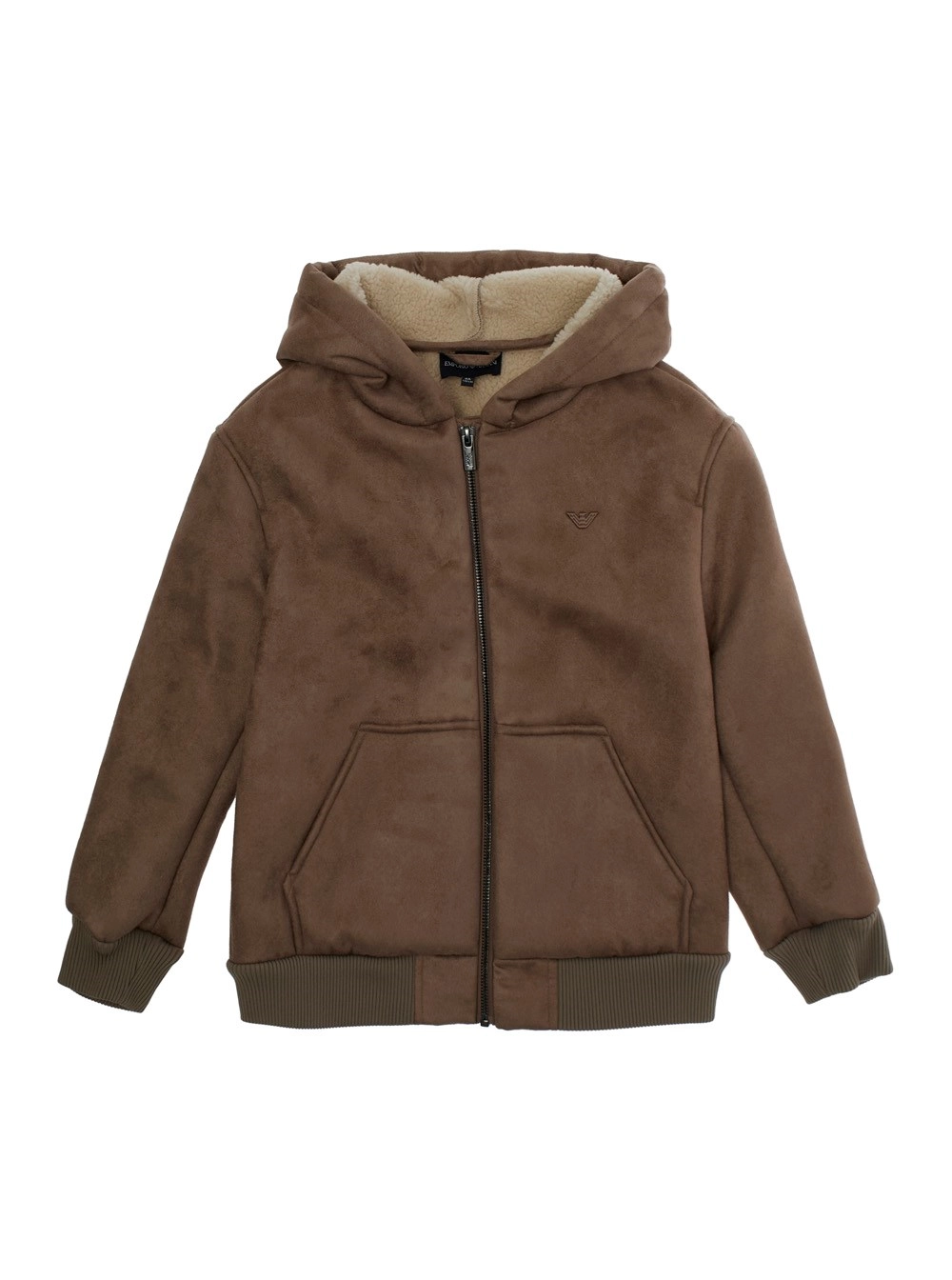 Emporio armani kids Giubbotto con Cappuccio Fisso e Ricamo Logo sul Fronte in Tessuto Tecnico Marrone Bambino