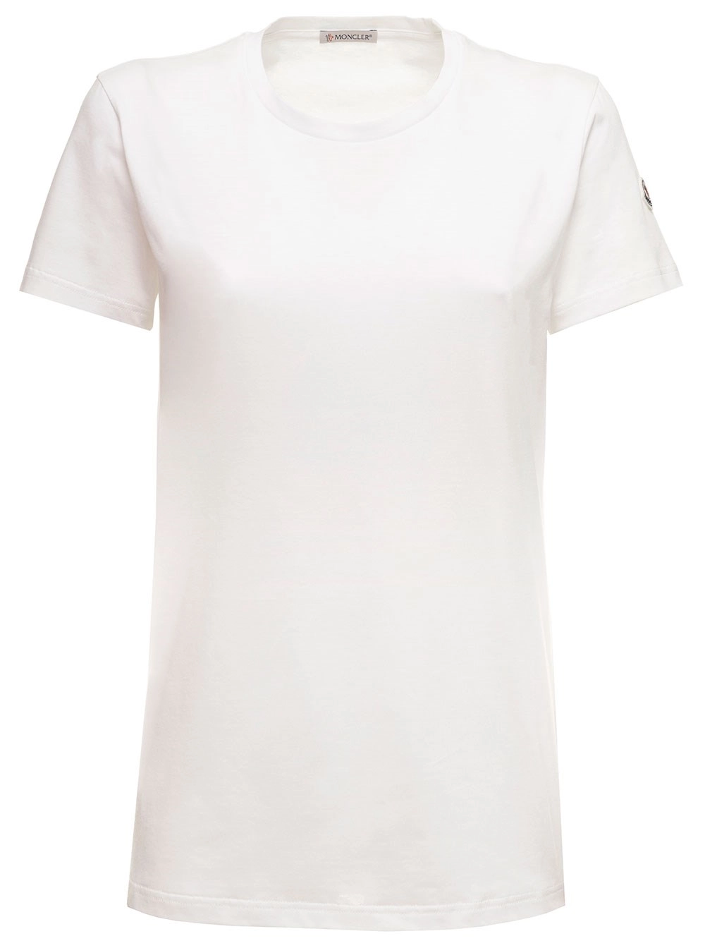 Moncler T-shirt Bianca in Jersey con logo Patch Applicata sulla Manica MONCLER Donna
