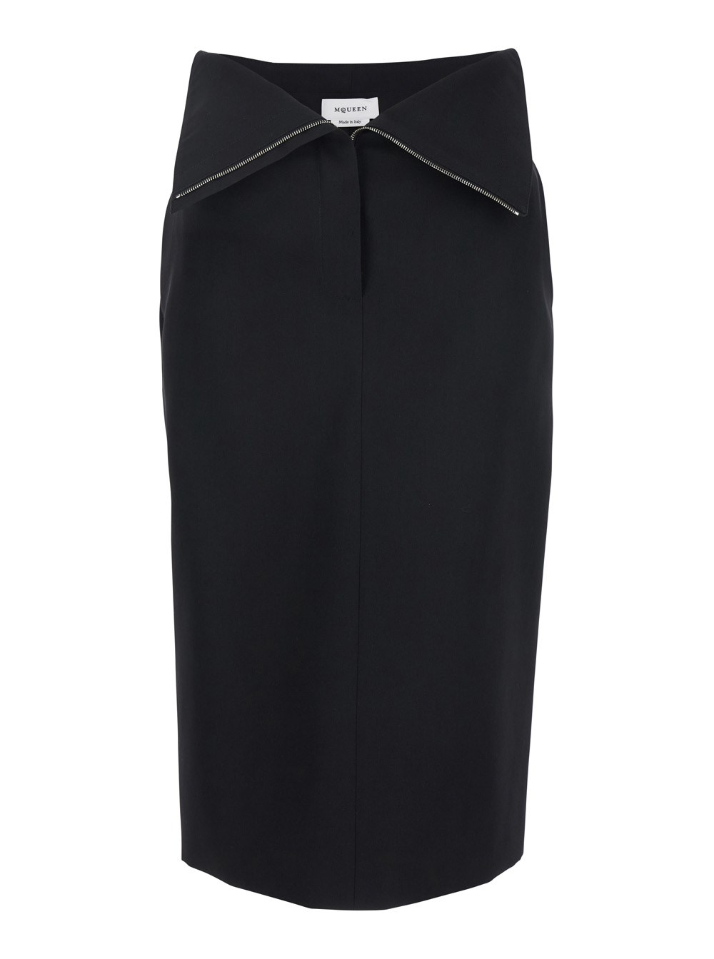 Alexander McQueen Gonna con Vita con Risvolto e Singolo Spacco sul Retro in Lana Nera Donna