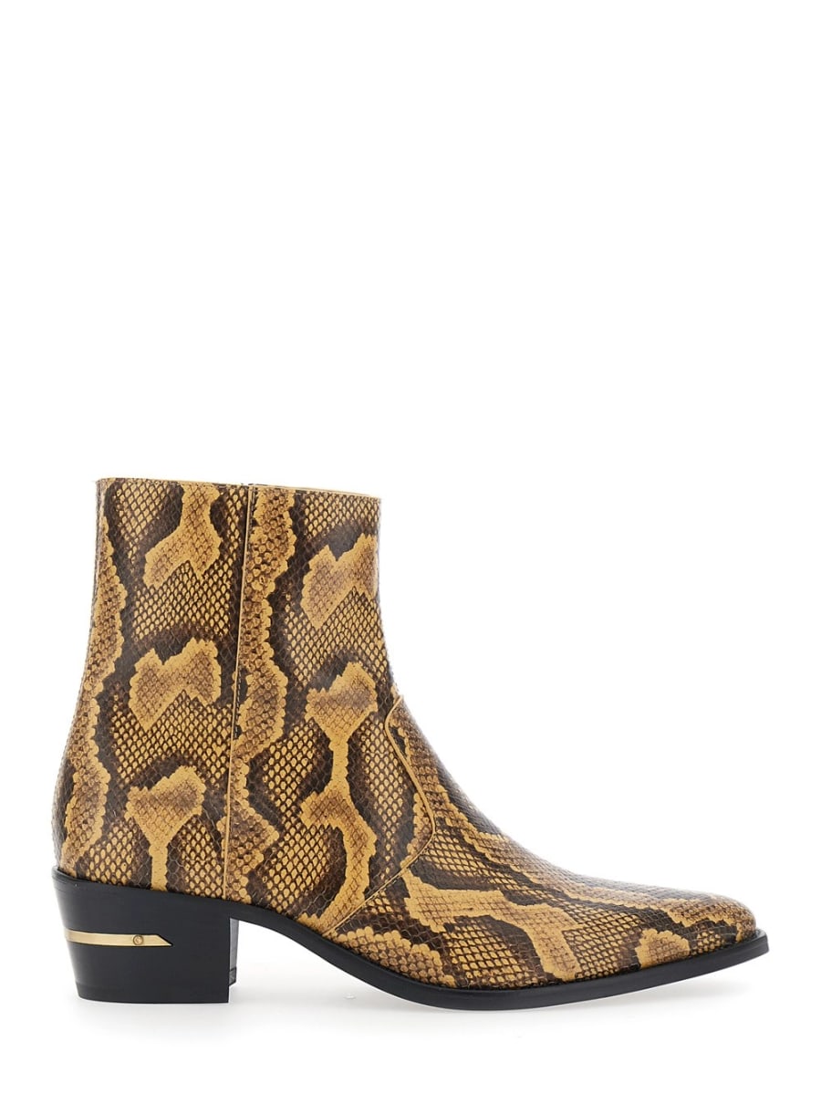 Amiri Stivali con design a punta e stampa pitonata in pelle marrone Uomo