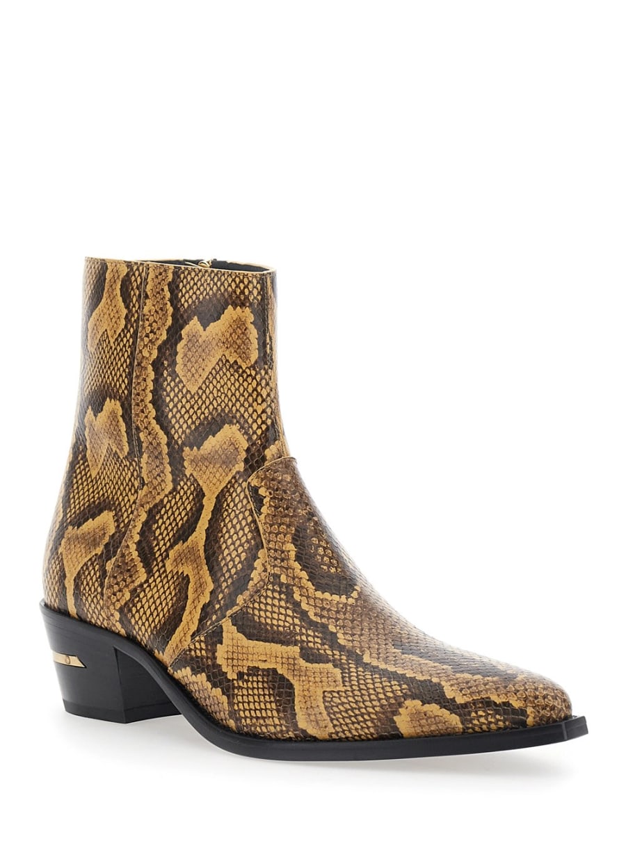 Amiri Stivali con design a punta e stampa pitonata in pelle marrone Uomo, view 2