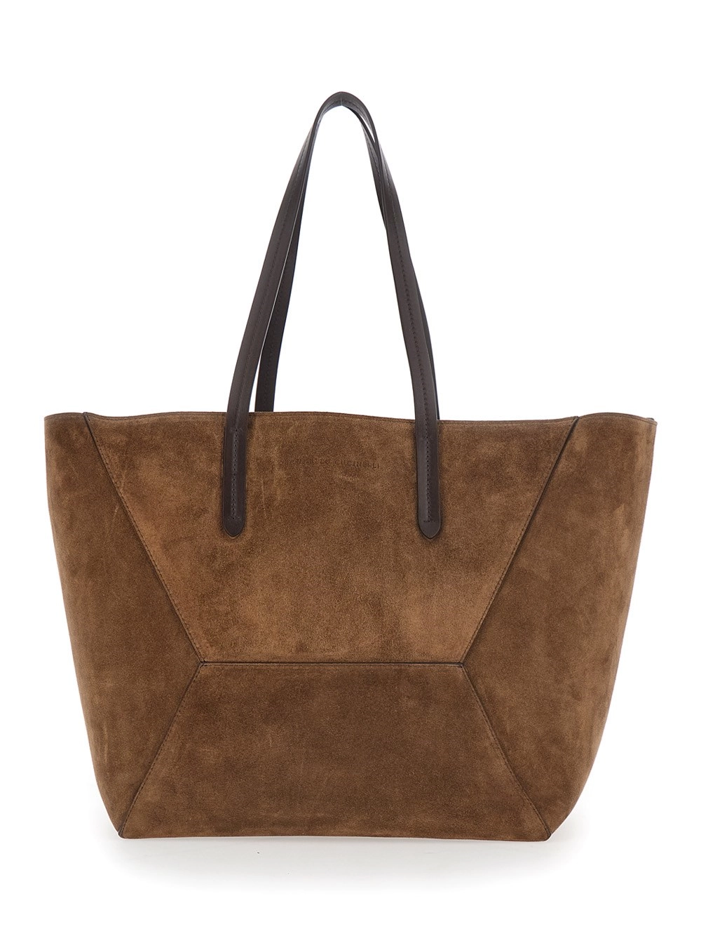 Brunello Cucinelli Borsa Shopping 'Duo' con Design a Inserti e Due Manici Superiori in Pelle Scamosciata Marrone Donna