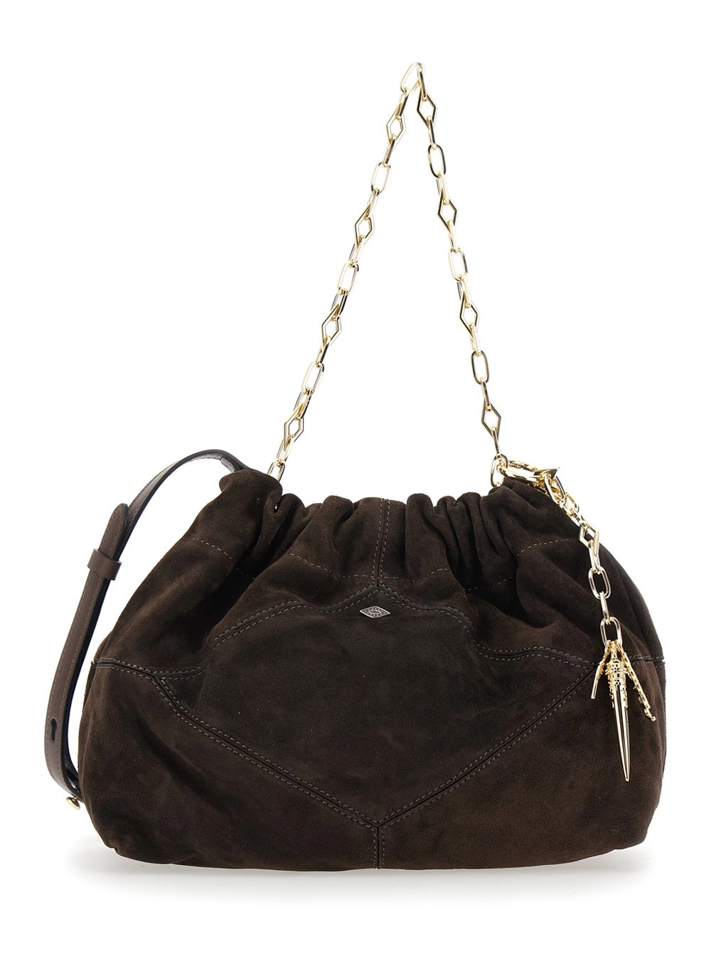 Ba&sh Borsa a spalla 'June' con tracolla a catena e ciondoli in pelle scamosciata marrone donna
