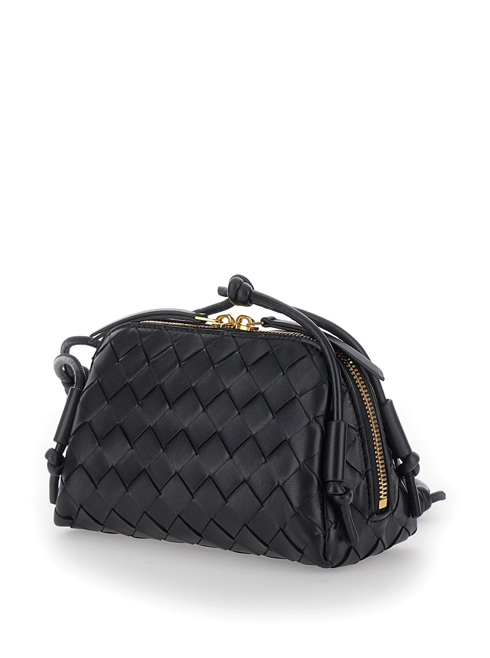 Bottega Veneta Borsa a Tracolla 'Concert' con Motivo Intreccio in Pelle Nera Donna, view 2