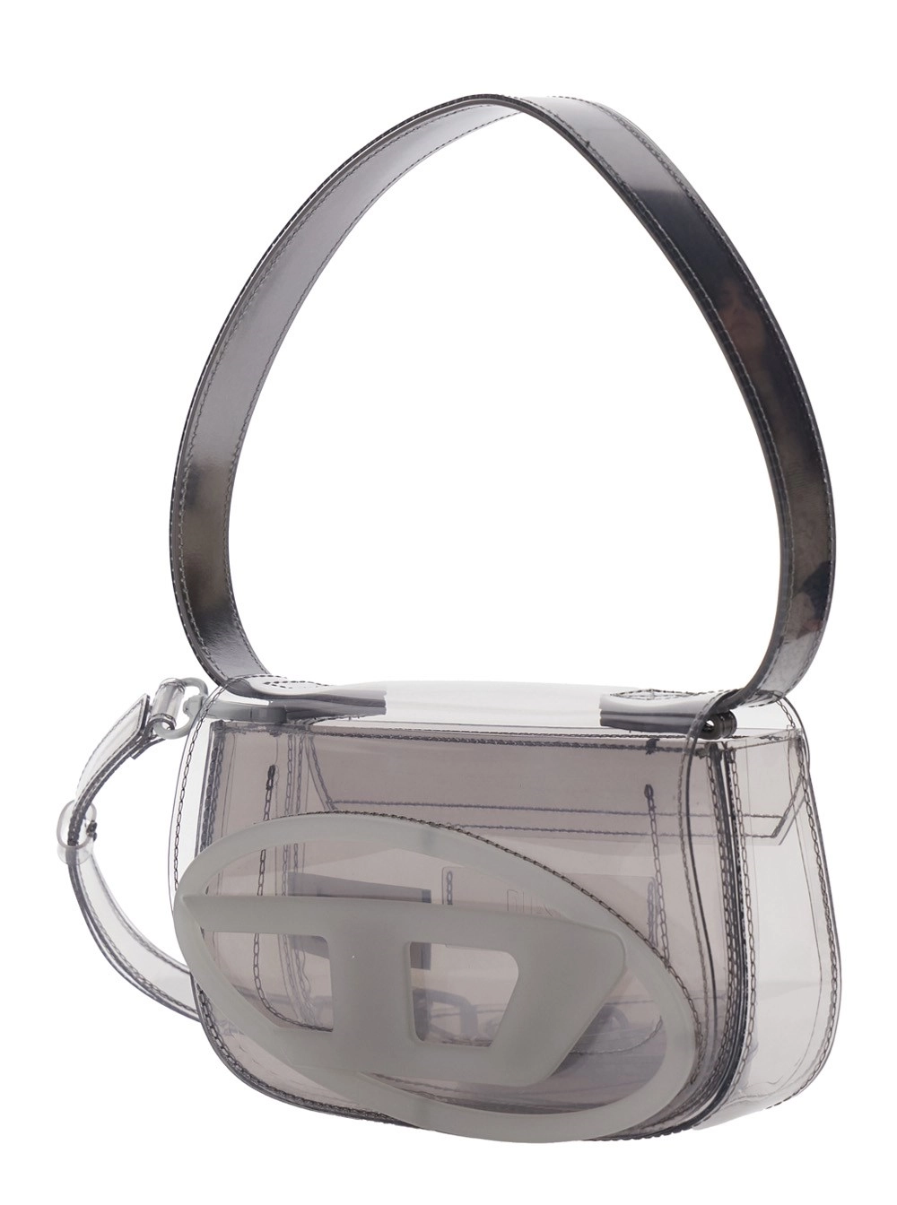 Diesel Borsa a Spalla '1DR' con Patch Oval D e Design Semi-Trasparente in Tessuto Grigio Donna, view 2