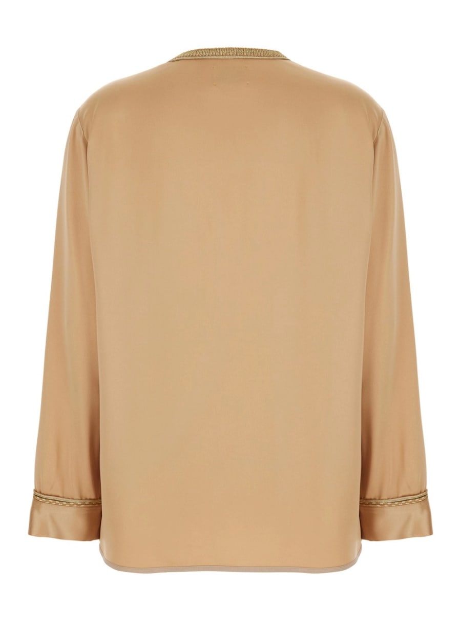 Forte_Forte Giacca con Rifiniture a Contrasto e Chiusura ad Alamari sul Fronte in Misto Viscosa Beige Donna, view 2