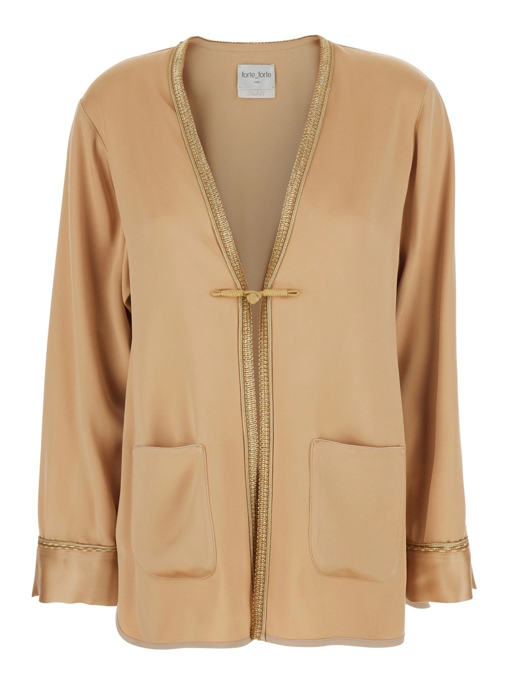 Forte_Forte Giacca con Rifiniture a Contrasto e Chiusura ad Alamari sul Fronte in Misto Viscosa Beige Donna